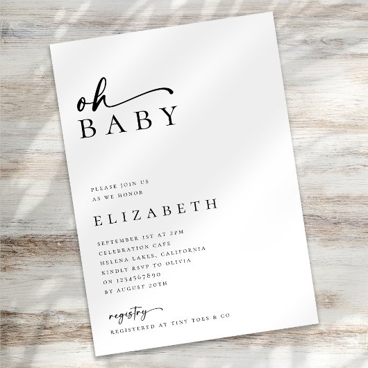Oh Baby Minimalistisch Modern Script Baby Dusche Einladung