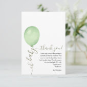 Oh Baby Minimalistisch Sage Green Balloon Babydusc Dankeskarte (Stehend Vorderseite)