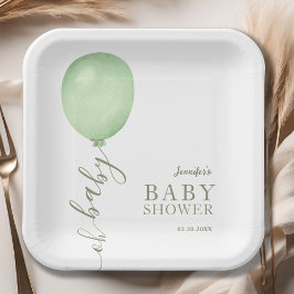 Oh Baby Minimalistisch Sage Green Balloon Babydusc Pappteller
