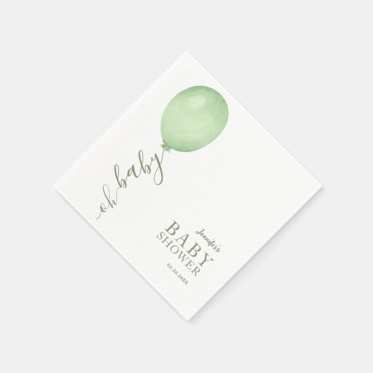 Oh Baby Minimalistisch Sage Green Balloon Babydusc Serviette (Ecke)