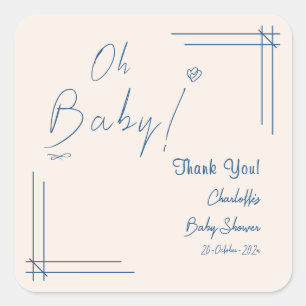 Oh Baby! Minimalistische Babyparty-Dekoration gesc Quadratischer Aufkleber