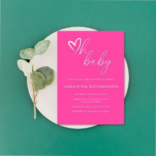 Oh Baby! Minimalistische einfache rosa Babyparty Einladung