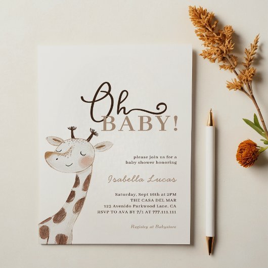 Oh, Baby! Minimalistische Giraffe Baby-Dusche Einladung