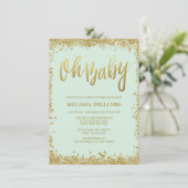 Oh Baby Mint Gold Glitzer Babydusche Einladung (Stehend Vorderseite)