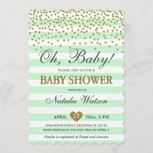 Oh Baby Mint Green Gold Gender Neutral Baby Dusche Einladung