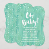Oh Baby Mint Green Watercolor Babydusche Einladung (Vorne/Hinten)