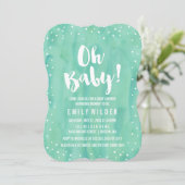 Oh Baby Mint Green Watercolor Babydusche Einladung (Stehend Vorderseite)
