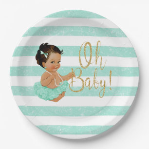 Oh Baby Mint Tutu Ballerina Streifen Gold Glitter  Pappteller