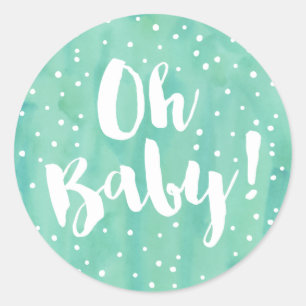 Oh Baby Mint Watercolor Babydusche Runder Aufkleber