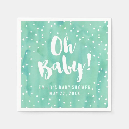 Oh Baby Mint Watercolor Babydusche Serviette (Vorderseite)