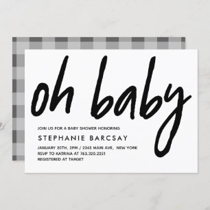 Oh Baby Modern Baby Shower Gray Gingham Einladung
