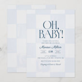 Oh Baby Modern Blue Checkered Baby Shower Einladung (Vorne/Hinten)