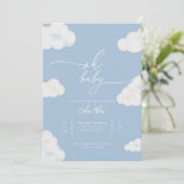 Oh Baby Modern Blue Cloud Baby Dusche Einladung (Stehend Vorderseite)