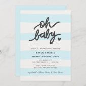 Oh Baby Modern Blue Stripes Babydusche Einladung (Vorne/Hinten)
