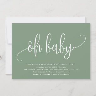 Oh Baby Modern Calligraphy Sage Green Baby Dusche Einladung