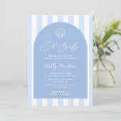 Oh Baby Modern Coastal Blue and White Baby Dusche Einladung (Stehend Vorderseite)