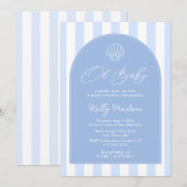 Oh Baby Modern Coastal Blue and White Baby Dusche Einladung (Vorne/Hinten)