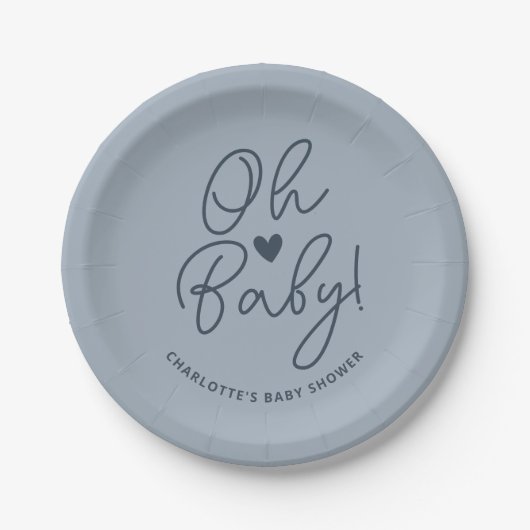 Oh Baby Modern Dusty Blue Boy Baby Dusche Custom Pappteller (Vorderseite)
