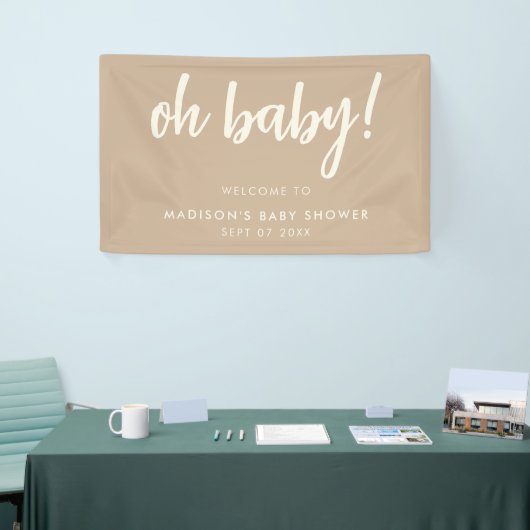 Oh Baby Modern Elegante Tan Baby Dusche Banner (Messeveranstaltung)
