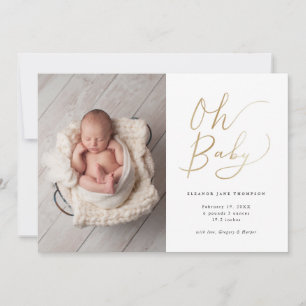 Oh Baby Modern Gold Script Foto Birth Ankündigung