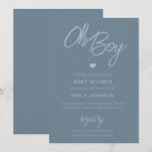 Oh Baby Modern Minimal Dusty Blue Boy Baby Dusche Einladung (Vorne/Hinten)