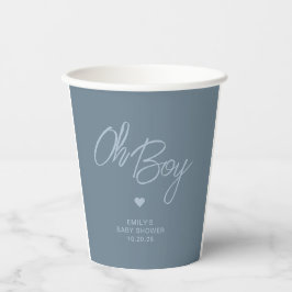 Oh Baby Modern Minimal Dusty Blue Boy Baby Dusche Pappbecher