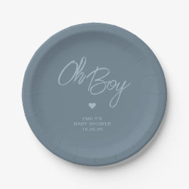 Oh Baby Modern Minimal Dusty Blue Boy Baby Dusche Pappteller