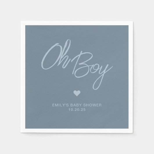 Oh Baby Modern Minimal Dusty Blue Boy Baby Dusche Serviette (Vorderseite)