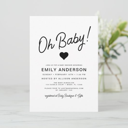 Oh Baby Modern Minimalistische einfache Babydusche Einladung (Stehend Vorderseite)