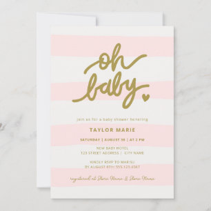 Oh Baby Modern Pink Stripes Girl Babydusche Einladung
