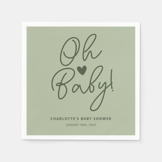 Oh Baby Modern Sage Green Baby Dusche Custom Serviette (Vorderseite)