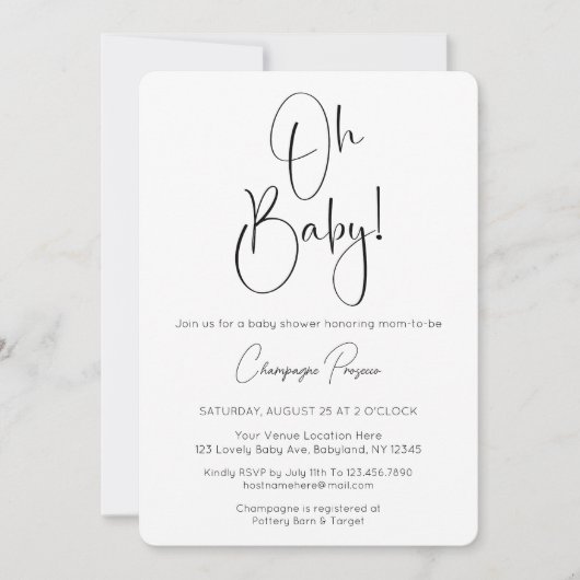 Oh Baby Modern Script Foto Kinderdusche Einladung (Vorderseite)