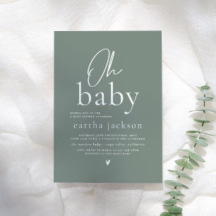 Oh Baby Modern Script Sage Green Boho Baby Dusche Einladung