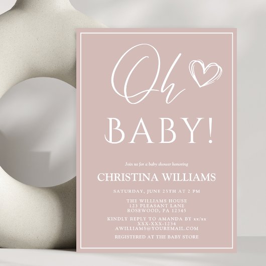 Oh Baby Modern Simple Blush Pink Baby Dusche Einladung