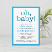 Oh, Baby! Moderne Blue Boy Baby Shower Einladungen (Stehend Vorderseite)