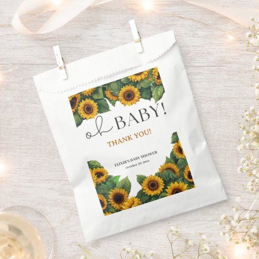 "Oh Baby" Moderne elegante Sonnenblumendusche Geschenktütchen (Ausgeschnitten)