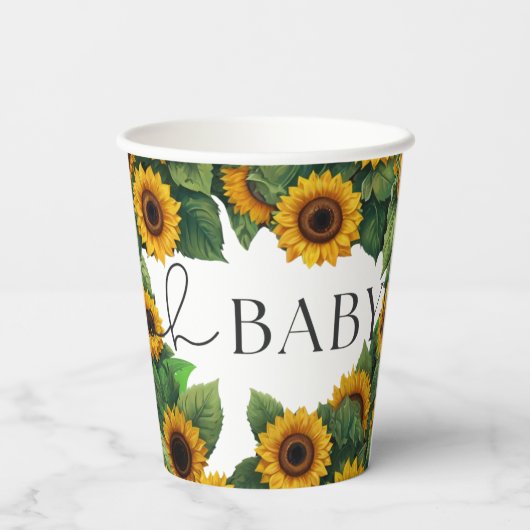 "Oh Baby" Moderne elegante Sonnenblumendusche Pappbecher (Rückseite)