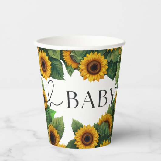 "Oh Baby" Moderne elegante Sonnenblumendusche Pappbecher (Vorderseite)