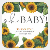 "Oh Baby" Moderne elegante Sonnenblumendusche Quadratischer Aufkleber (Vorderseite)