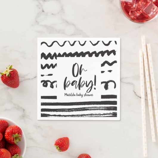 Oh, Baby! Moderne Grafik schwarz-weiß Serviette (Beispiel)