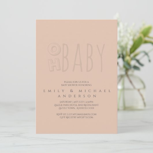 Oh Baby Moderne Typografie Script Couples Dusche Einladung (Stehend Vorderseite)