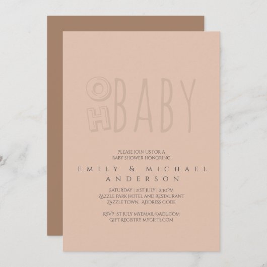 Oh Baby Moderne Typografie Script Couples Dusche Einladung (Vorne/Hinten)