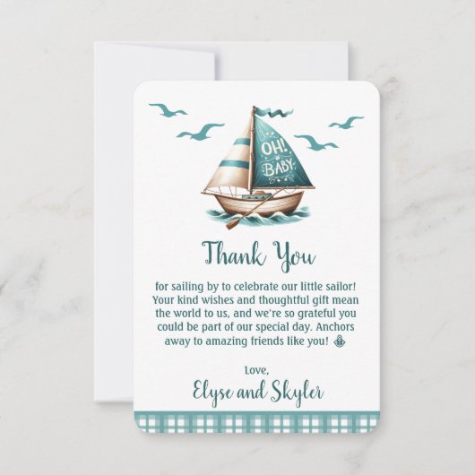 "Oh, Baby" Nautical Baby Dusche Danke Nachricht (Vorderseite)
