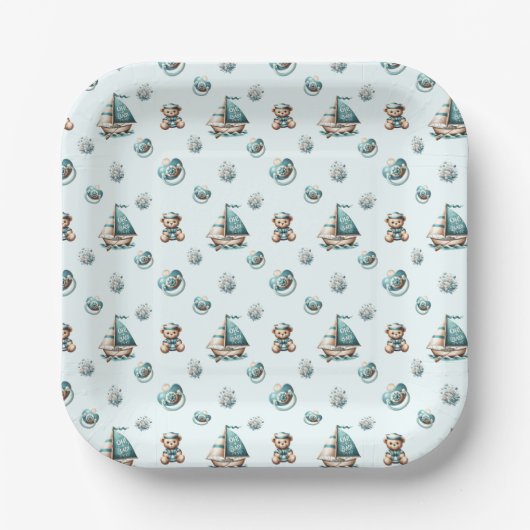 "Oh, Baby" Nautical Baby Shower Blue Teller (Vorderseite)