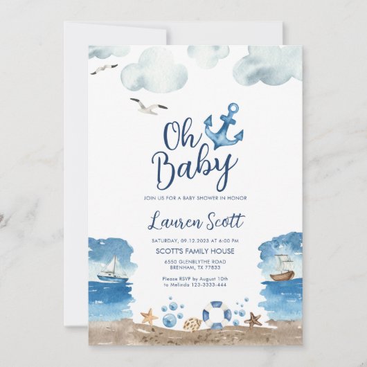 Oh Baby Nautical Baby Shower Einladung (Vorderseite)