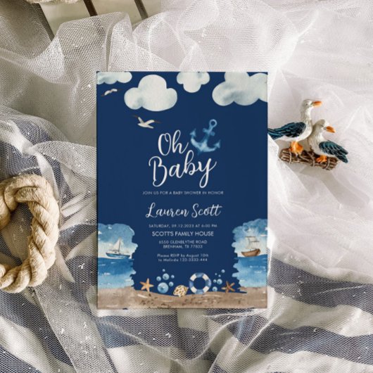 Oh Baby Nautical Navy Baby Shower Einladung