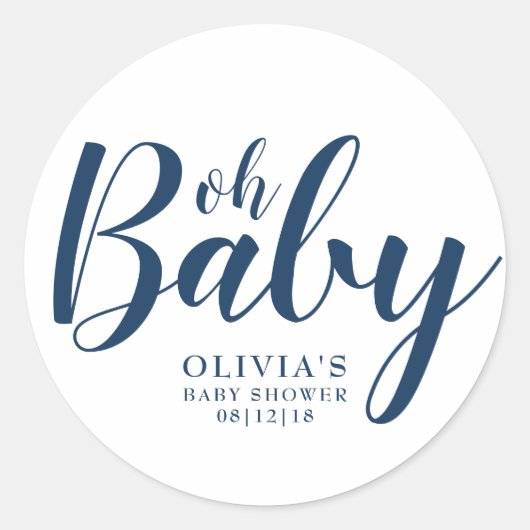 Oh Baby - Navy Blue Baby Dusche Runder Aufkleber (Vorderseite)