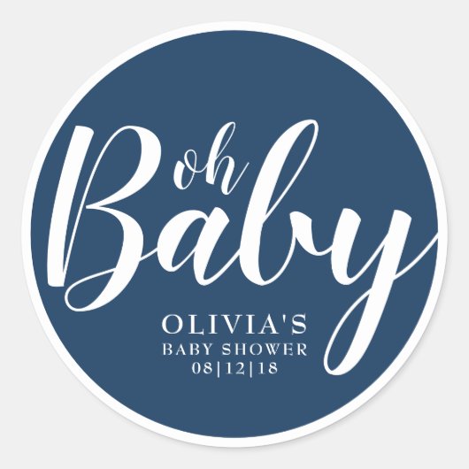 Oh Baby - Navy Blue Baby Dusche Runder Aufkleber (Vorderseite)