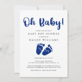Oh Baby Navy Blue Baby Feet Dusche Einladung (Vorderseite)