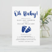 Oh Baby Navy Blue Baby Feet Dusche Einladung (Stehend Vorderseite)